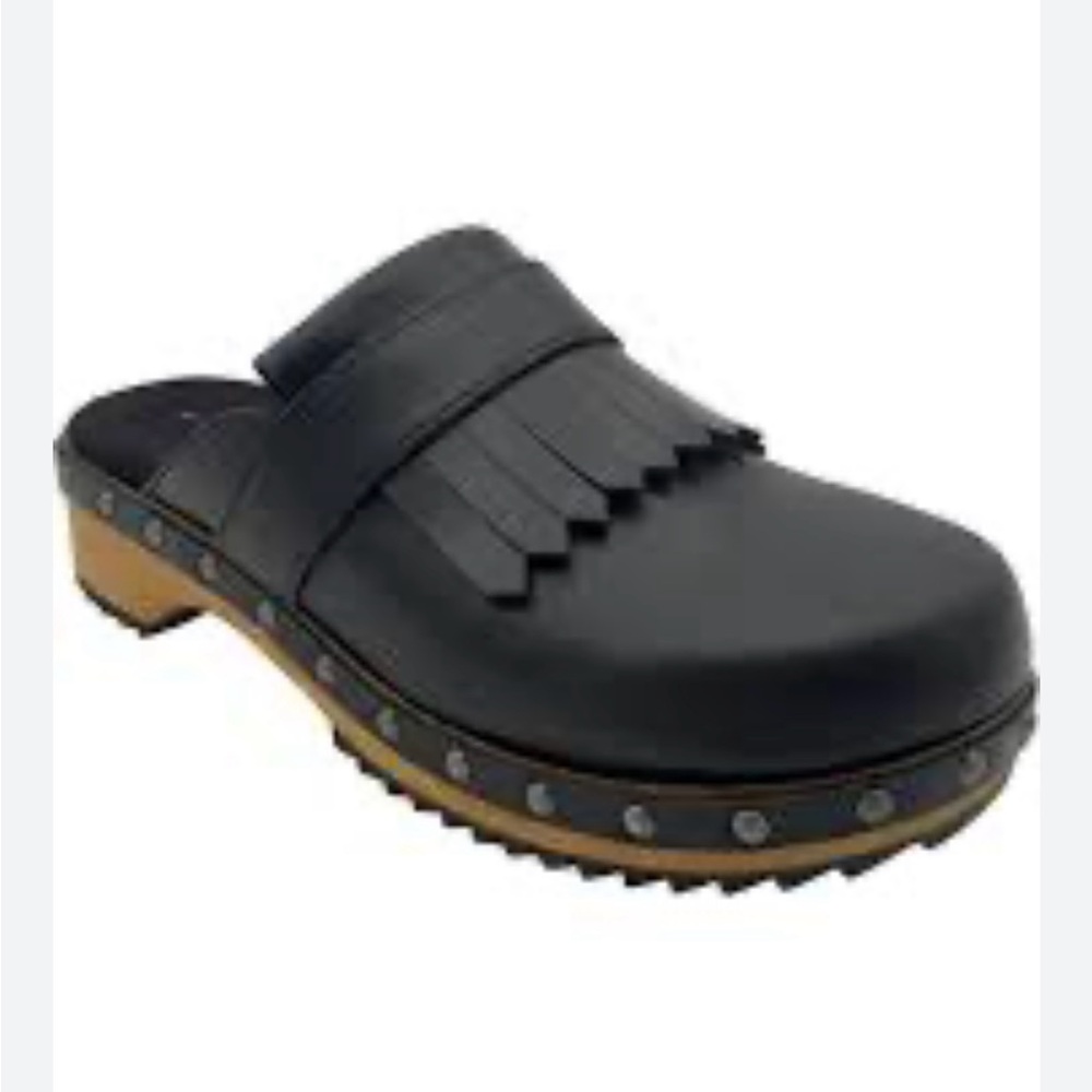 Kelsi Dagger Brooklyn Hibby studded wood bottom clog leather fringe top size 9.5 - Picture 2 of 7